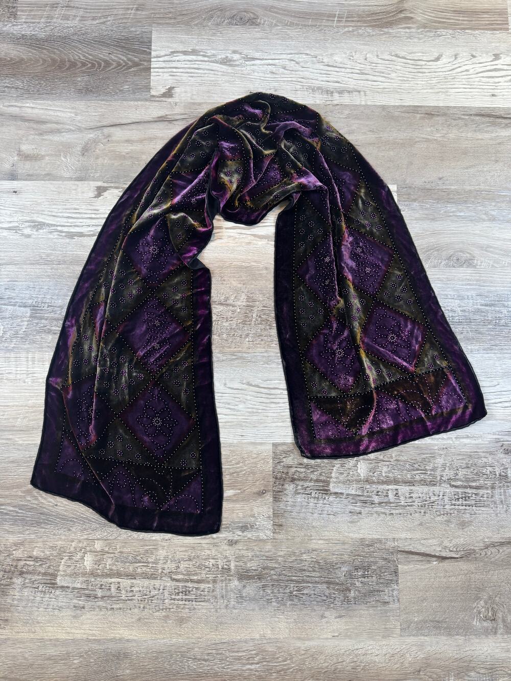 Vintage 90s Velvet Scarf Purple Whimsigoth Patchwork Boho Witchy Fairy Grunge